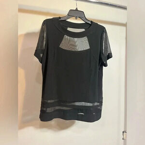Artex Fashions Black and Sheer Scoop Neck Blouse Size‎ Large